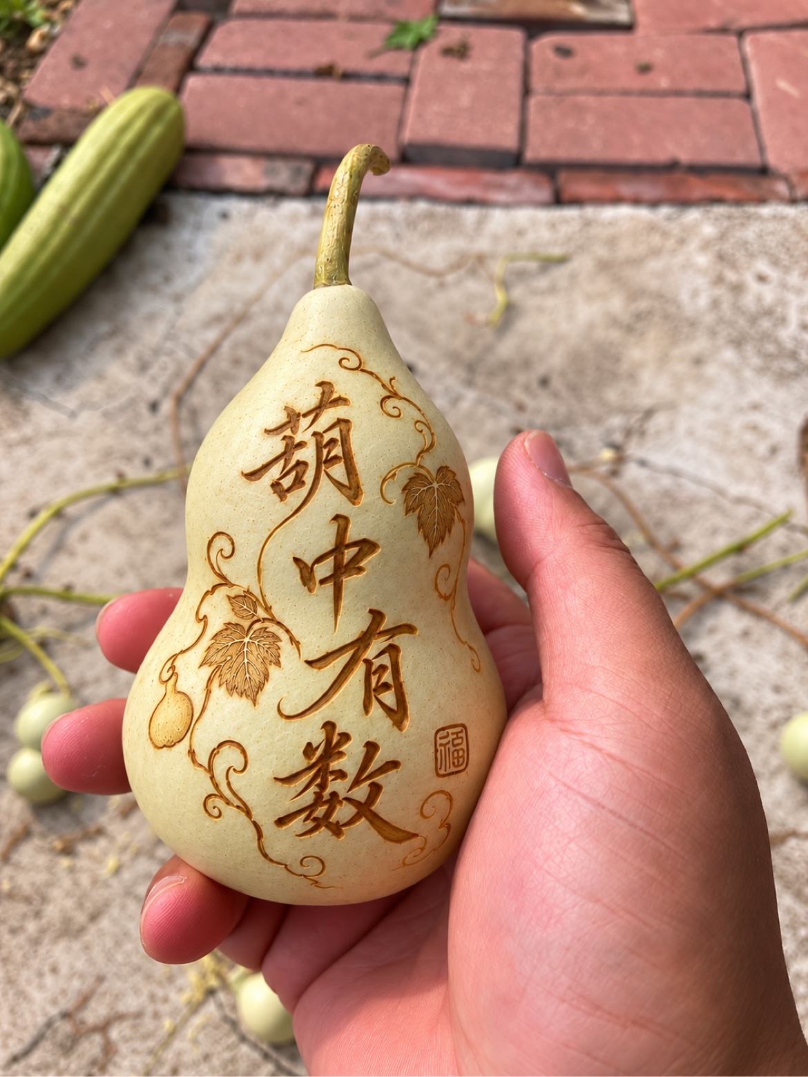 AI 给的设计稿:葫中有数,藤蔓葫芦叶,一方福印
